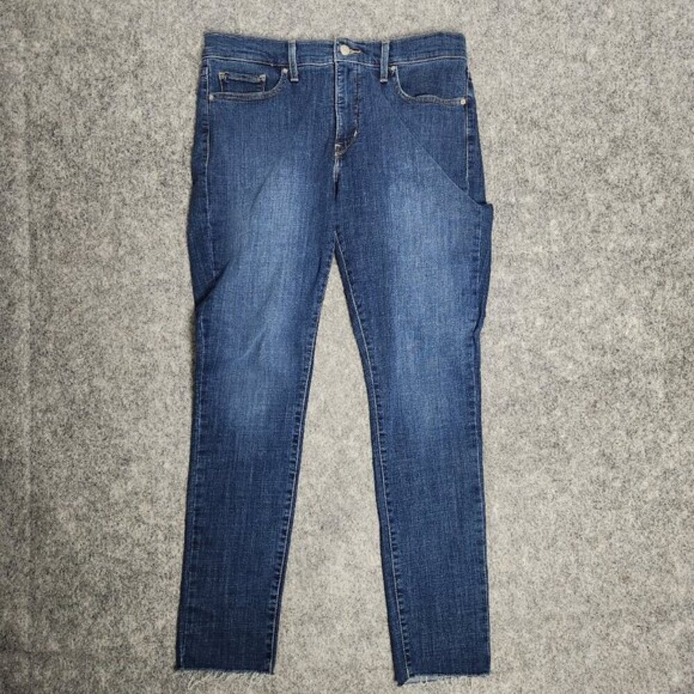 Levis 311 Shaping Skinny Women 32x29 Blue Medium Wash Denim Jeans Capri Distress